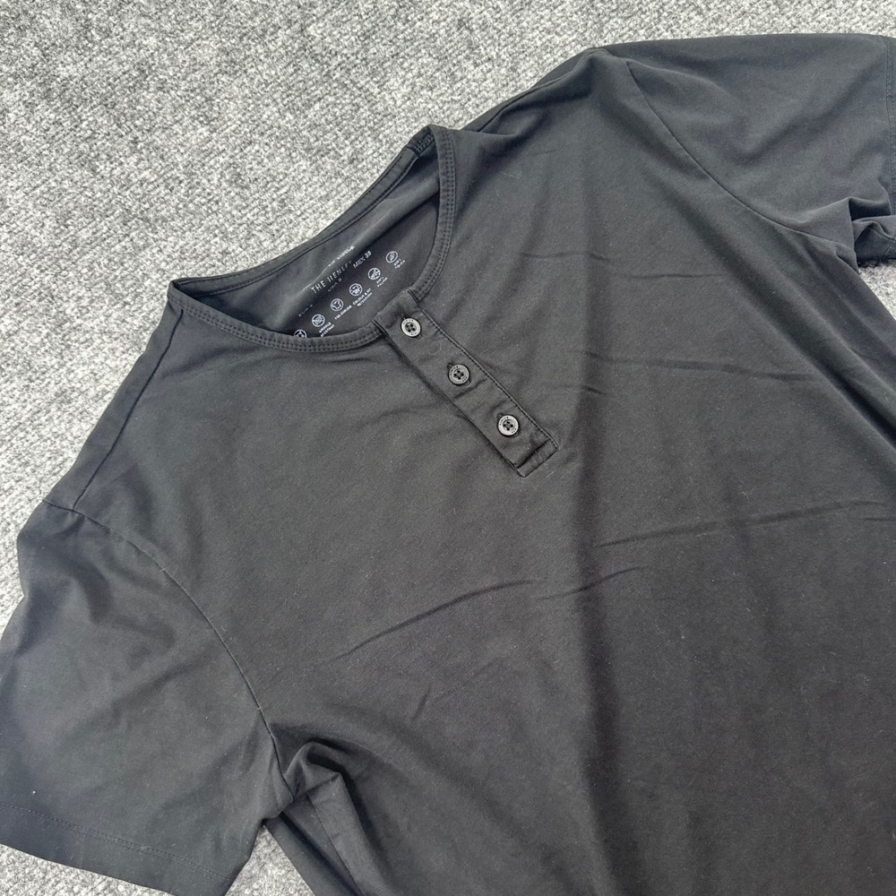 Porter & Ash Henley Shirt Small Black Short Sleeve Stretch Casual Mens